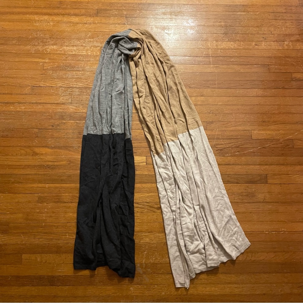 Chico’s Cashmere Scarf Wrap Black Grey Cream Tan Women’s